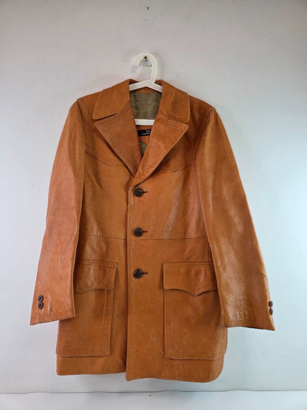 Cortefiel Womens Leather Trench Coat Jacket Size 36 Made in Spain